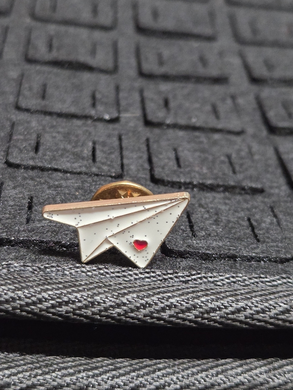 **White Paper Plane Lapel Pin with Red Heart - Men Accessories**